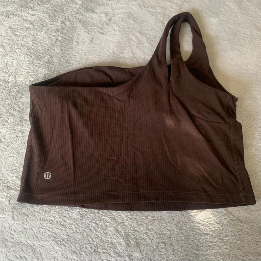 Lululemon Ribbed Nulu Asymmetrical Yoga Bra Light Support Java Sz 12 Brown - Picture 6 of 7